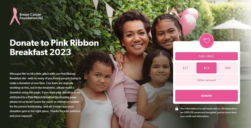 Pink Ribbon Breakfast website crash: “We still need - and can accept - your donations!”